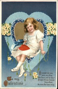 Valentine Little Girl #1 White Dress Embossed CLAPSADDLE Vintage Postcard
