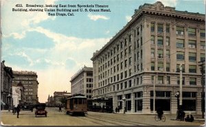 Broadway Looking East from Spreckels Theatre Union Building US Grant San Diego