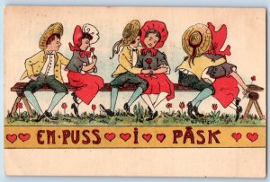 Valentine Postcard Children Romance With Flower En Puss I Pask Sweden c1910's