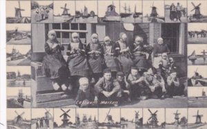 Netherlands Marken Young Children In Traditonal Costume Windmill Border