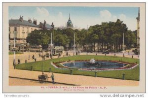Trolleys & Fountain in Courtyard, La Place du Palais, Tours, France 1900-10s