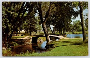 Merrill Wisconsin~Footbridges Across Pond @ Stange Park~1950s Postcard