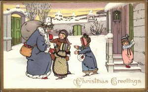 Christmas Santa Claus Children Meet Mrs Claus Gilt Stecher c1900s-20s Postcard