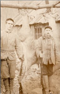 Game Hunting Scene Men Dead Deer Strung Up RPPC Real Photo c1910 Postcard X18