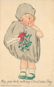 Tuck Christmas Art Postcard Muff Kiddies 559 Little Girl w/ Mistletoe, Unposted