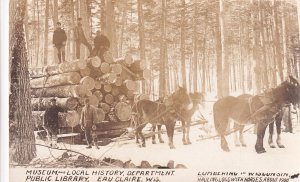 RPPC: Lumbering in Wisconsin, Hauling Logs with Horses 1900, Mint (PC 1584)