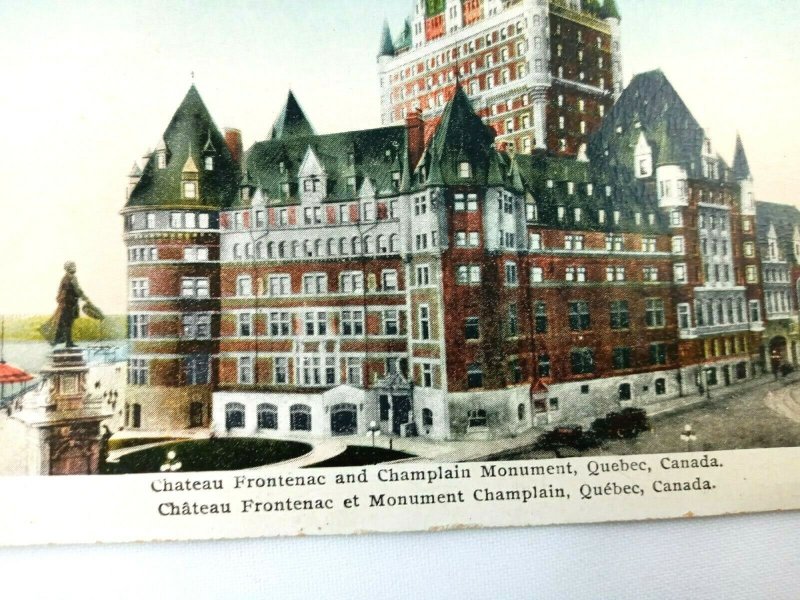 Vintage Postcard Chateau Frontenac and Champion Monument Quebec Canada