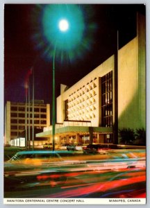 Manitoba Centennial Centre Concert Hall At Night, Winnipeg, Chrome Postcard