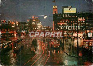 Modern Postcard the Copenhagen City Hall Square by Night Tram