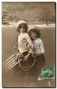 Old Postcard Fantasy Children Toboggan