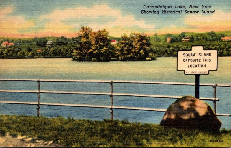 New York Canandaigua Lake Showing Historical Squaw Island 1955 Curteich