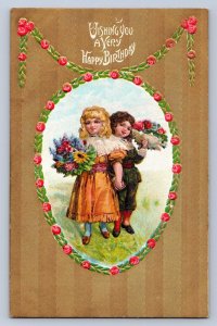 J93/ Valentine's Day Love Holiday Postcard c1910 Children Gold 410