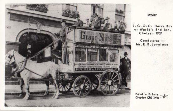 Horse Bus At Worlds End Inn Chelsea London in 1907 Postcard