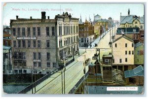 c1910's Maple Street Looking South Manistee Michigan MI, Horse Carriage Postcard