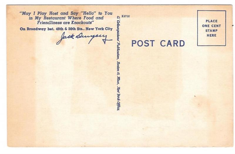 Jack Dempsey Restaurant NYC Boxing Flagg Painting Postcard