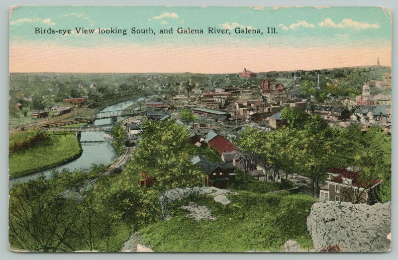 Galena Illinois~Birds Eye View Of River Looking South~1910 Postcard
