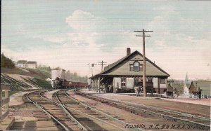 Franklin NH, Train Station, Depot, Steam Locomotive, RR, 1910's, Horse & Buggy