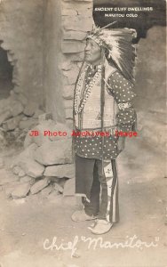 Native American Indian, RPPC, Chief Manitou at the Cliff Dwellings, Photo