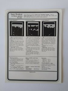 Super Breakout Arcade Flyer Original Video Game Art Retro Gaming 1978 Vintage