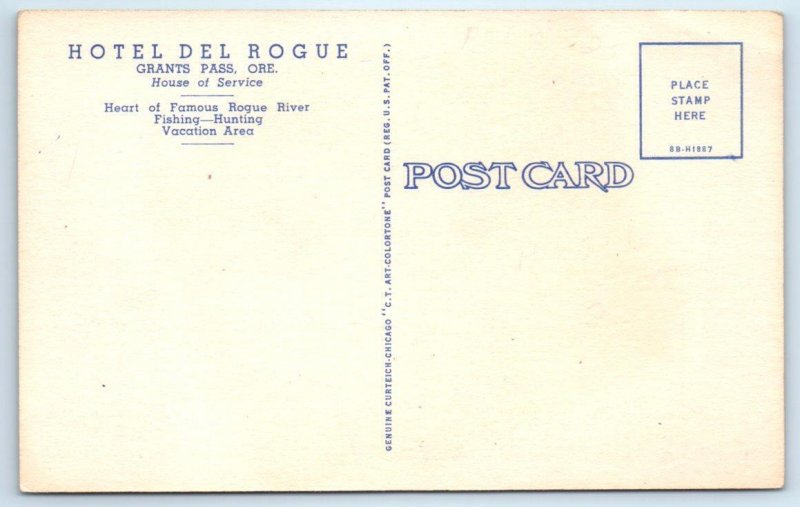 GRANTS PASS, Oregon OR~ Roadside HOTEL DEL ROGUE 1940s Josephine County Postcard