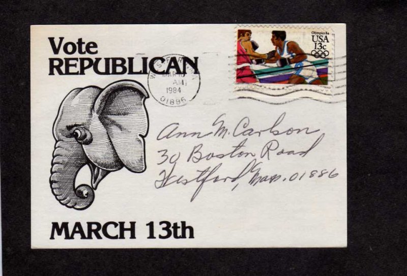 MA Republican Vincent McLaughlin Elephant Lowell Massachusetts Political Ad Card