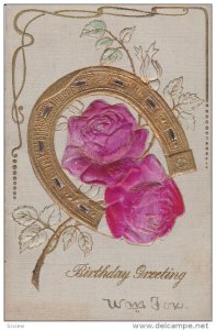 Silk Roses & Horseshoe , Birthday Greeting , 00-10s