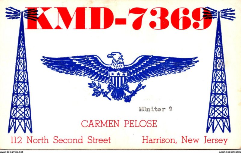 QSL Card KMD-7369 Carmen Pelose Harrison New Jersey