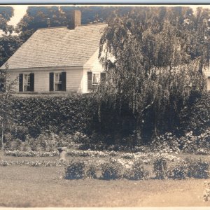 c1910s Endearing House & Garden RPPC Real Photo Postcard Bush Wall Cute Home A85