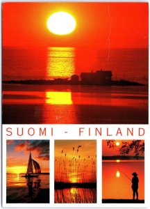 VINTAGE CONTINENTAL SIZE POSTCARD SUNSET ON FINLAND'S SOUTHERN COAST