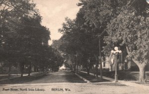 Vintage Postcard 1915 Pearl Street Tree Shades From Library Berlin Wisconsin WI