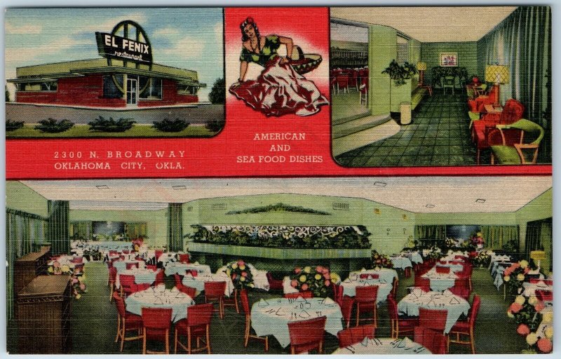 1950 Oklahoma City, Okla. El Fenix Restaurant Advertising Linen PC OK Teich A207