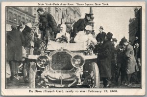 NEW YORK - PARIS AUTO RACE FRENCH CAR 1908 ADVERTISING ANTIQUE POSTCARD