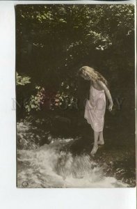 462455 NUDE Girl NIMPH near Brook NATURE Vintage PHOTO postcard NPG #424-17