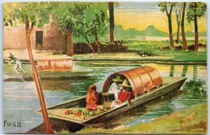 M-82201 Canoes People Trees Nature Lake Scenery