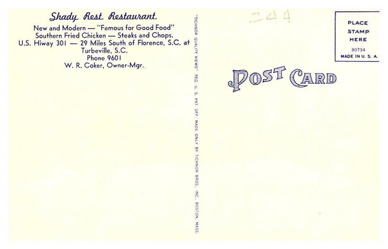 South Carolina Tuberville, Shady Rest Restaurant