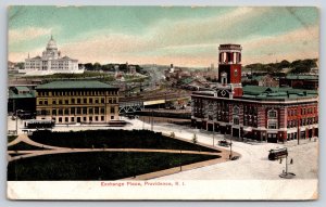Providence RI~Exchange Place Birds Eye View~Capitol Bldg~Trolley~c1905 Postcard