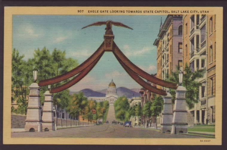 Eagle Gate Looking Towards Capitol Salt Lake Postcard 4319