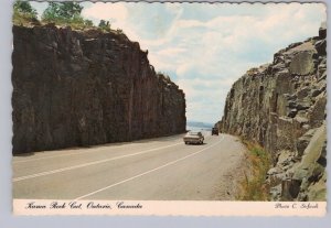 Kama Rock Cut, Circle Route, Ontario, 1971 Postcard, Old Cars, Slogan Cancel