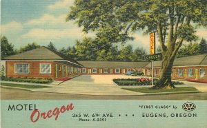 Oregon Eugene Motel Oregon roadside Teich linen Postcard 22-883