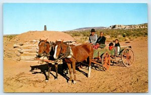 COW SPRINGS, AZ Arizona ~ Native American NAVAJO FAMILY & WAGON c1950s Postcard