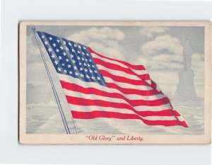 Postcard Old Glory and Liberty New York City New York USA