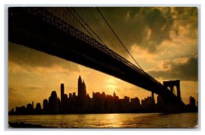 Brooklyn Bridge at Sunset New York City NY NYC Chrome Postcard Y10