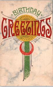 ARTS & CRAFTS STYLE Greeting  Postcard 1915 BIRTHDAY GREETINGS Nice Design
