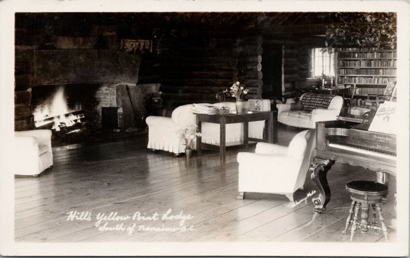 Yellow Point Lodge near Nanaimo BC Interior Fireplace Unused RPPC Postcard F80