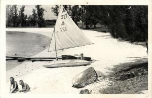 mauritius, Le Chaland, Beach with Sailing Boat (1965) RPPC Postcard