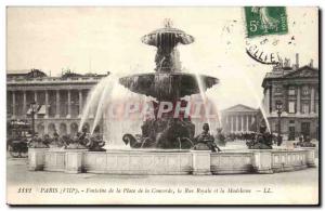 Paris 8 - Fountain Place de la Concorde and Rue Royal Madeleine Old Postcard