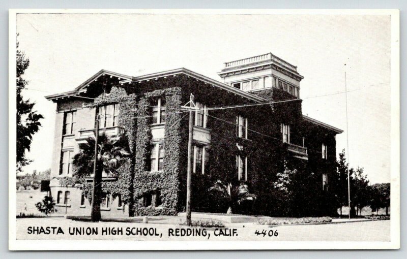 Redding California~Shasta Union High School~Ivy Covered Walls~1915 B&W PC 