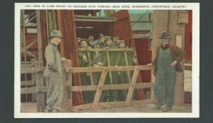 Ca 1955 PPC MN Arrowhead Country Men In Cage Descending Into Iron Mine Mint