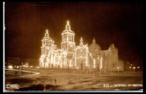 1940s Night View Cathedral of Mexico, Mexico City, Mexico Real Photo Postcard