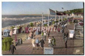 Old Postcard Deauville La Plage Fleurie The boardwalk and beach at high tide